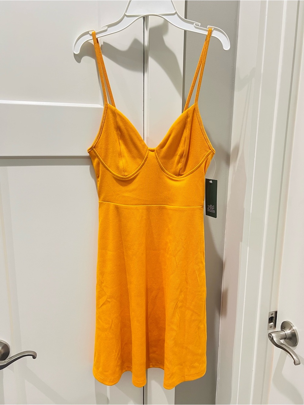 NWT Wild Fable Ribbed Knit Skater Mini Dress Yellow Gold XS